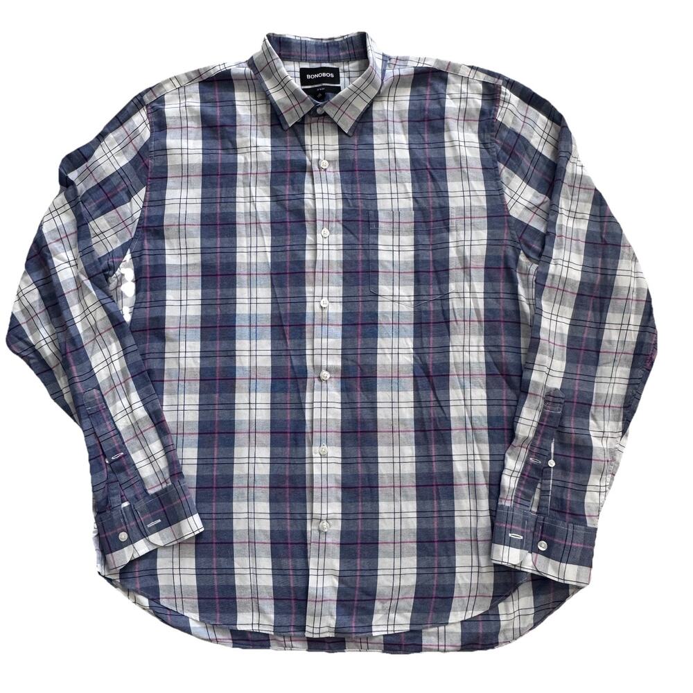 Bonobos Plaid  Mens Buttondown Shirt XXL Slim Fit Office Preppy Classic